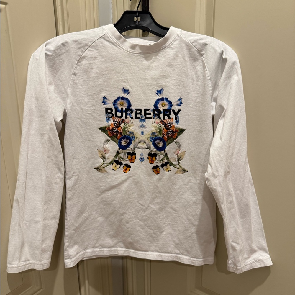 Burberry White Floral Long Sleeve Tee